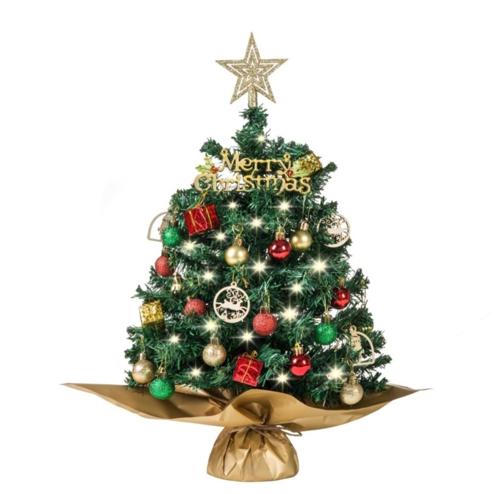 20" Tabletop Mini Christmas Tree Set with LED Light, Star Treetop and Ornaments